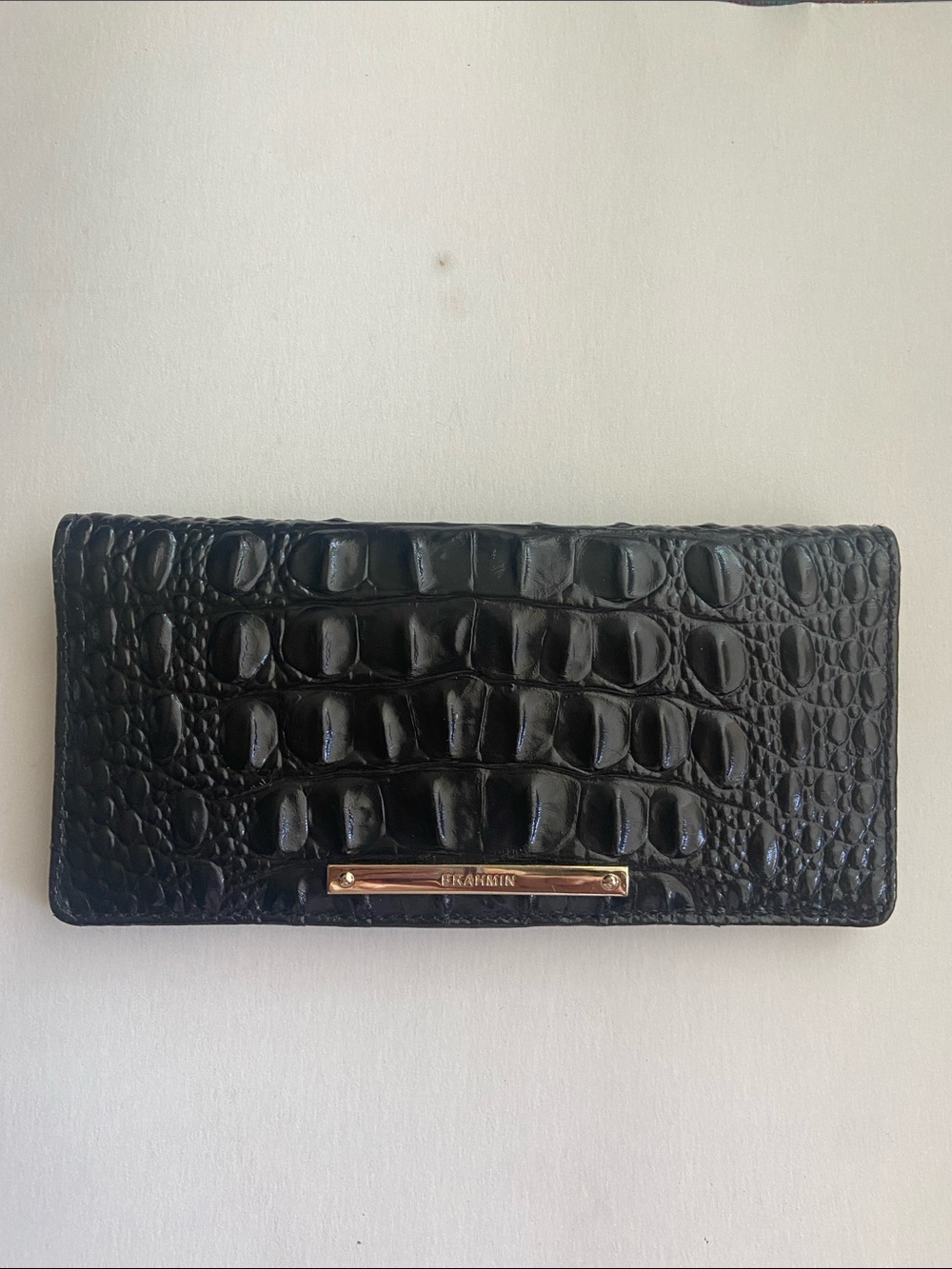 BRAHMIN Ady Wallet Melbourne Black Croc Leather Slim Bifold Wallet ID Window